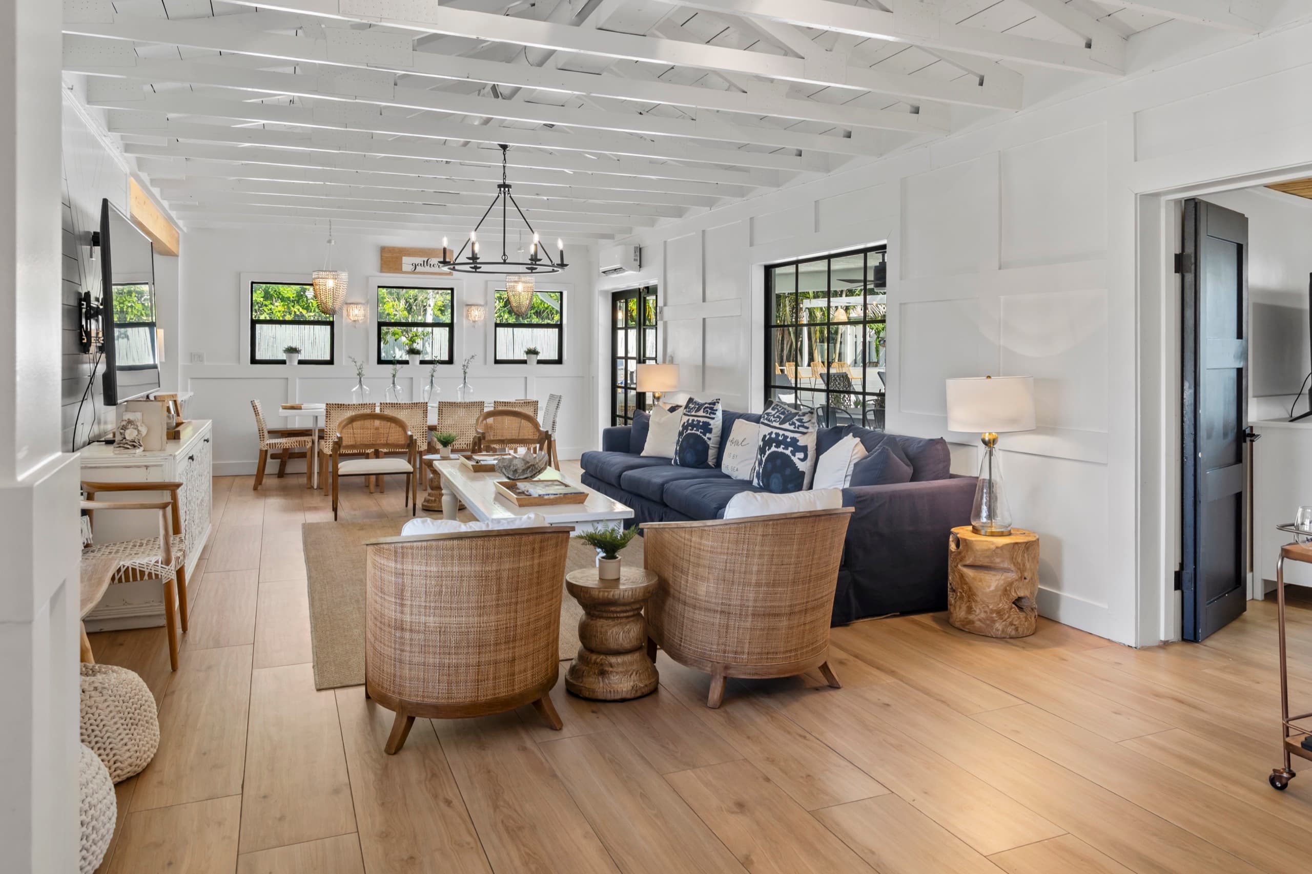 Open living room with seating for groups