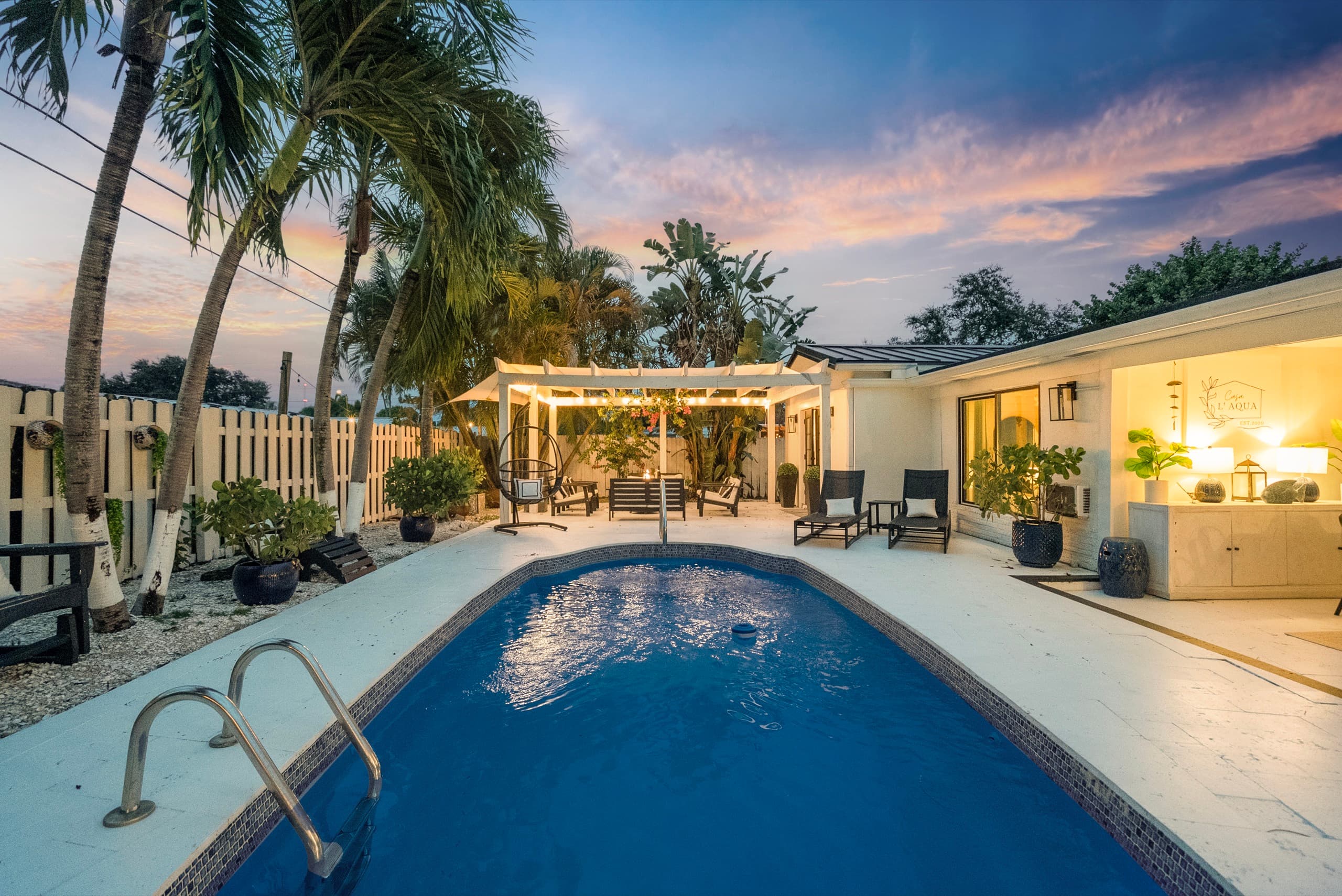 The private pool at golden hour