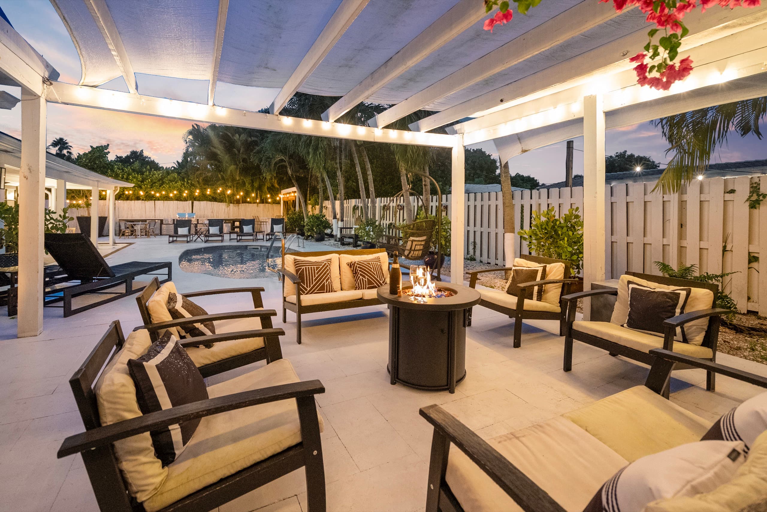 Fire pit lounge with plush outdoor sofas